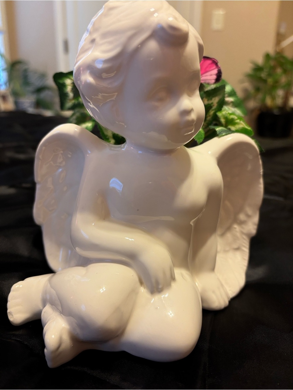 Glossy White Ceramic Cherub Trinket Bowl — Decorative Home Accent